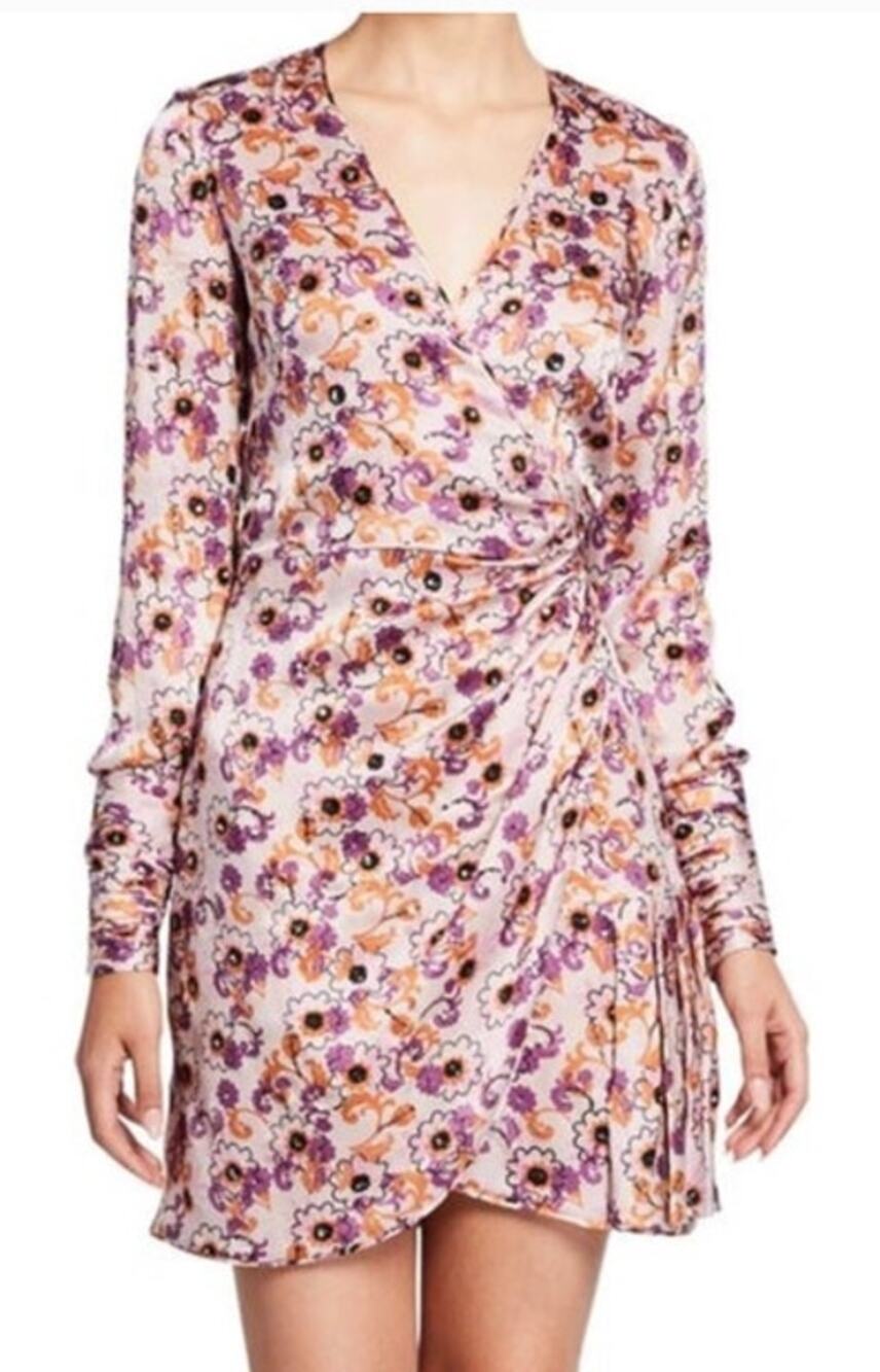 Alexis Kari Dress Sequin Floral Wrap Long Sleeve Mini XS